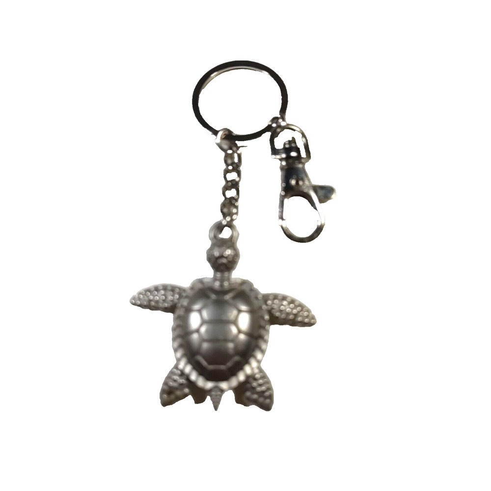 Turtle Silver Tone Articulated Keychain South Padra Island Souvenir Purse Clip
